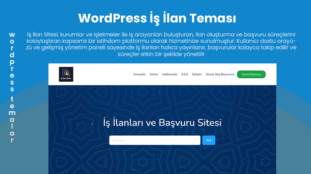 WordPress İş İlan Teması ana sayfa arayüzü