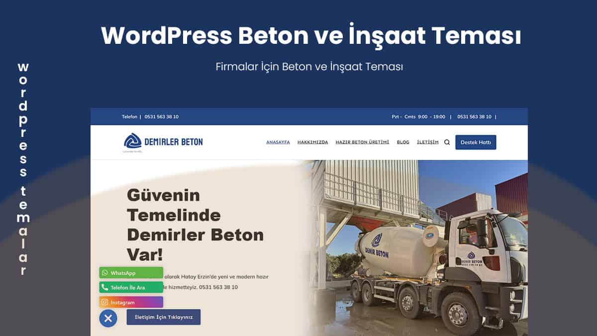 WordPress beton ve inşaat şirketi teması ara yüzü