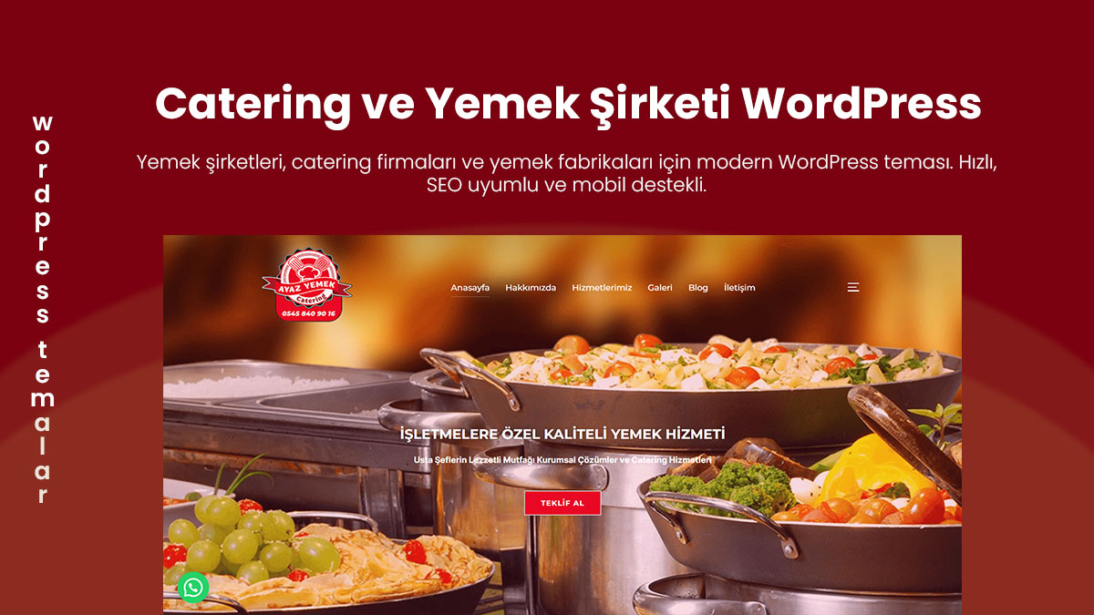 Catering ve Yemek Şirketi için WordPress tema ekran görüntüsü